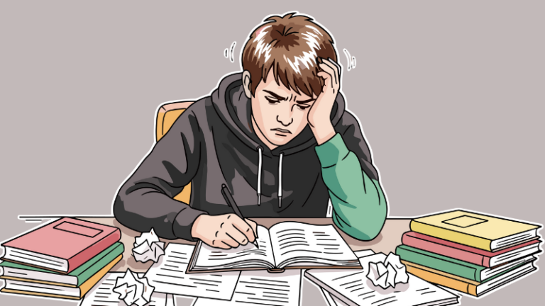 悩んでいる留学生のイラスト。留学・在留のグレーゾーンを整理する無料相談。